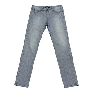 Studio F Striped Straight Leg Jeans Size 12 Blue White Stretch Made in Colombia